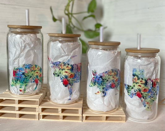 Wildflower 4pc set 16oz. glass tumblers